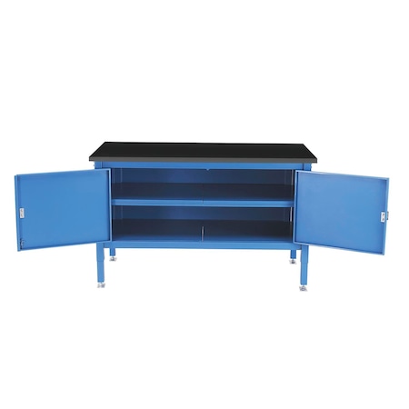 Global Industrial Security Cabinet Bench w/ Phenolic Resin Safety Edge Top, 72inW x 30inD, Blue 253969BL